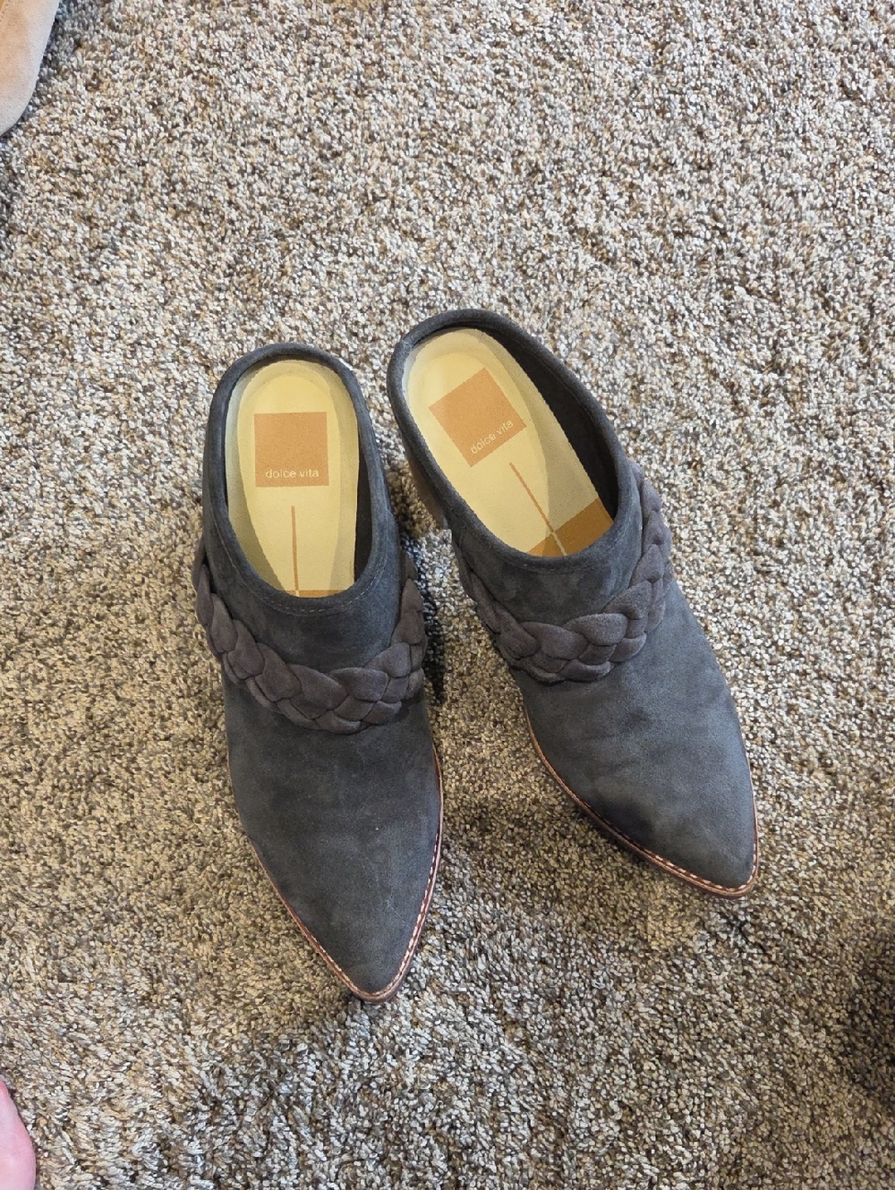 Dolce Vita Charcoal Braided Pointed-Toe Suede Mule